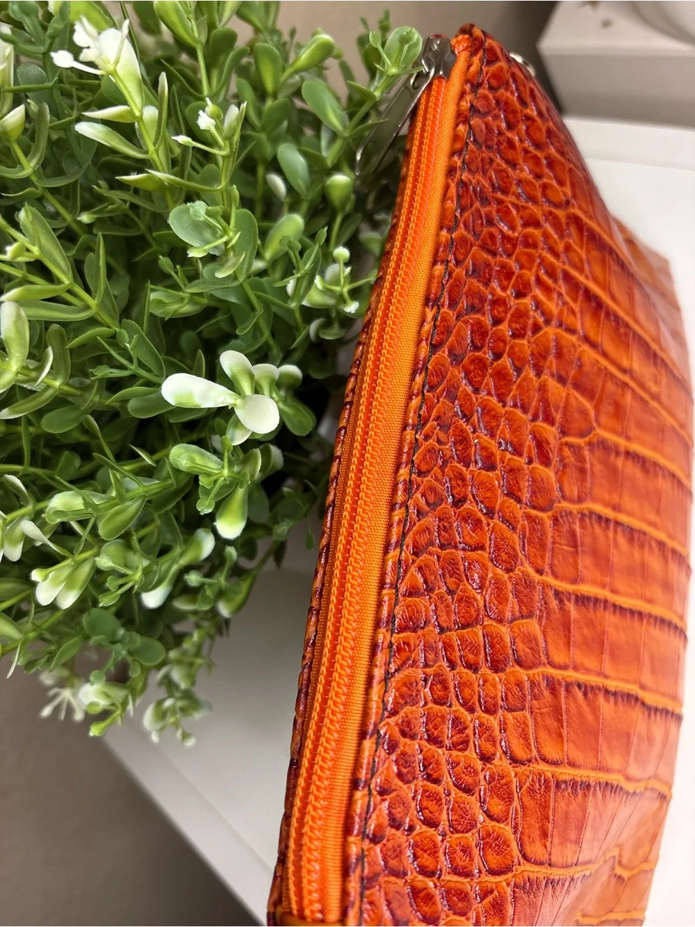Orange Croc-Embossed Leather Clutch - Women Bags